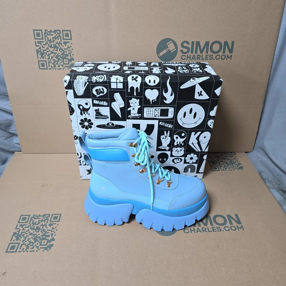 BOXED KOI CRYBABY BLUE VILUN PLATFORM BOOTS UK SIZE 9 