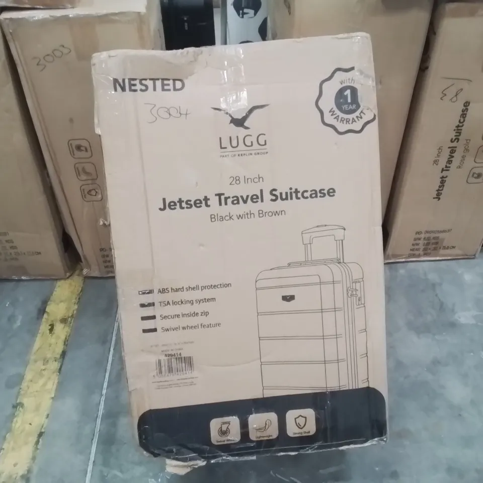 BOXED LUGG - JETSET TRAVEL SUITCASE - BLACK WITH BROWN