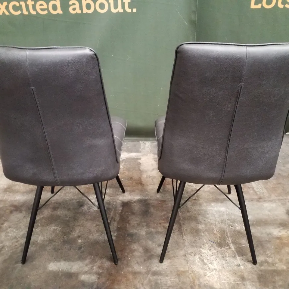 SET OF 2 DARK GREY LEATHER DINING CHAIRS 