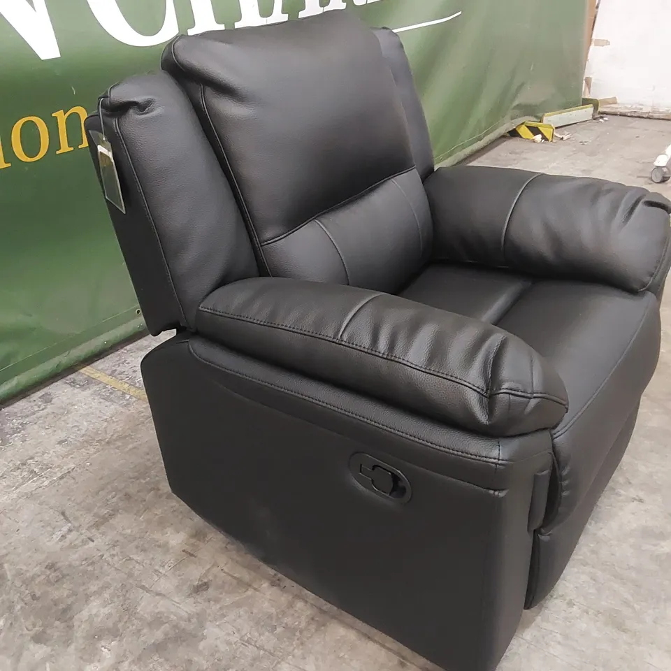 ALBION LUXURY FAUX LEATHER HIGH BACK MANUAL RECLINER ARMCHAIR - BLACK RRP £499