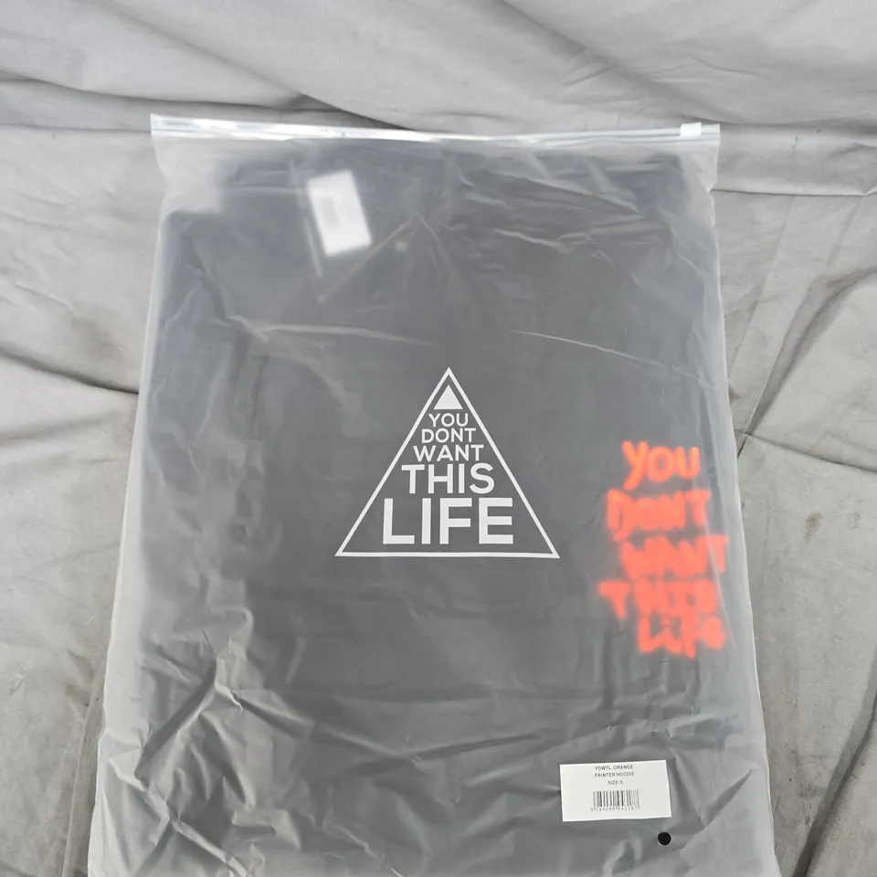 YDWTL ORANGE PAINTER HOODIE – SIZE S