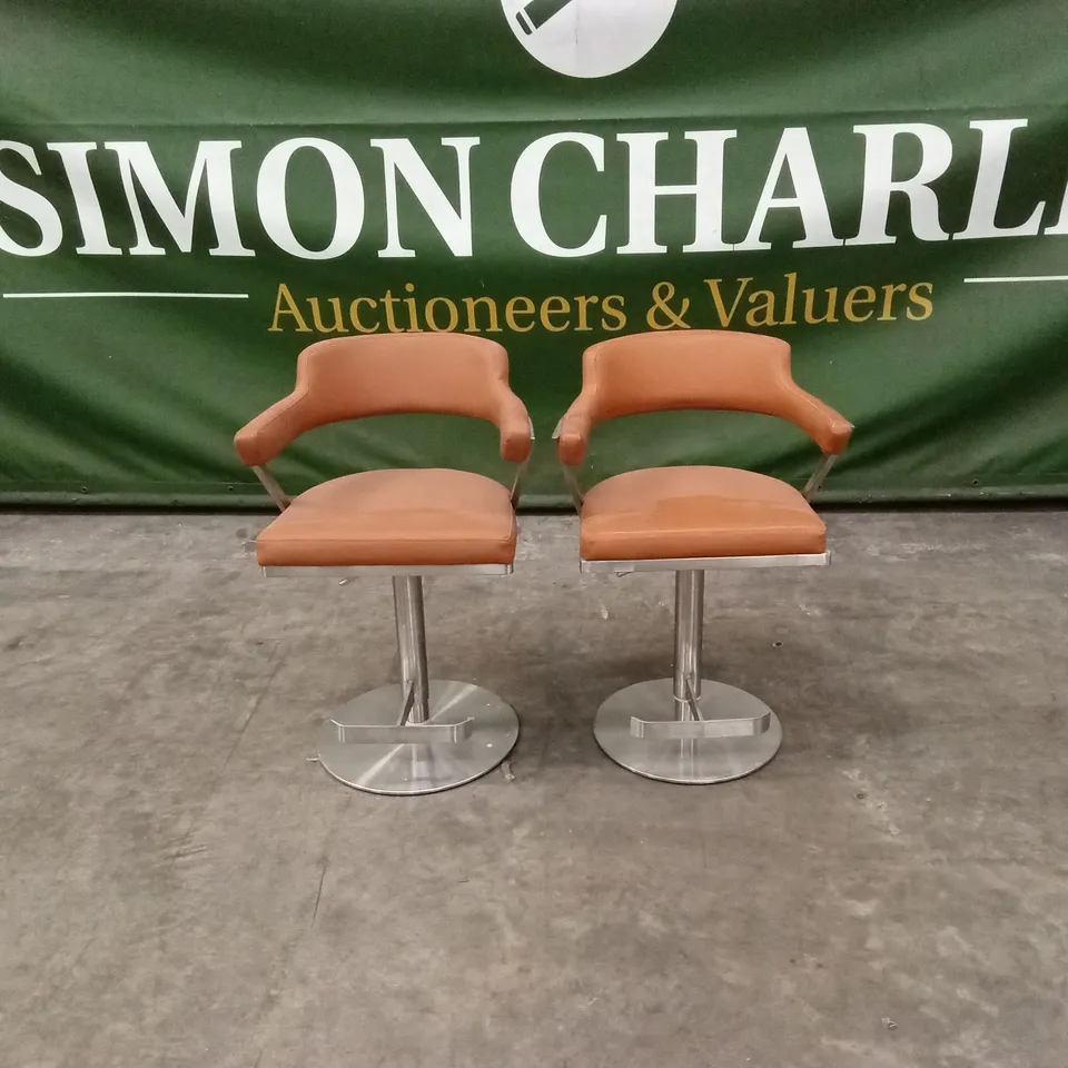 SET OF 2 FIRENZA BAR STOOLS IN TAN PU LEATHER AND CHROME BASE