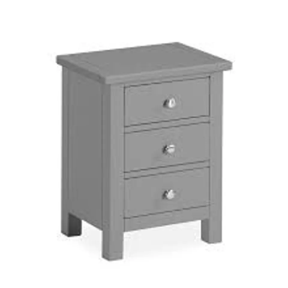 BOXED TAHOE 3 DRAWER BEDSIDE TABLE- GREY
