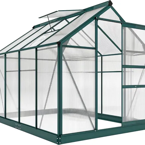 BOXED OUTSUNNY 6 X 8FT ALUMINIUM LARGE WALK-IN POLY GREENHOUSE WITH SLIDE DOOR (2 BOXES)