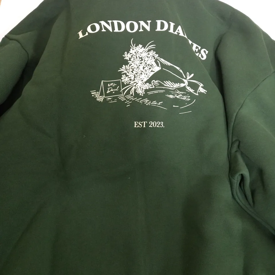 LONDON DIARIES FLOWER KHAKI GREEN HOODIE - XXL