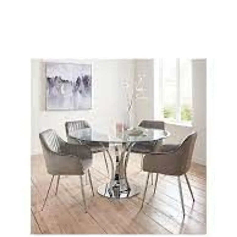 BOXED ALICE DINING TABLE + ALISHA CHROME/GREY CHAIRS