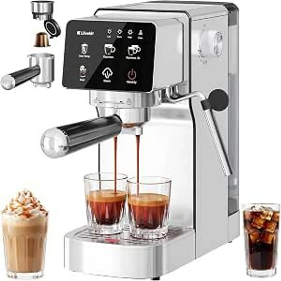 BOXED LLIVEKIT 2 IN 1 MULTI CAPSULE COFFEE MACHINE WITH MILK FROTHER, 20 BAR