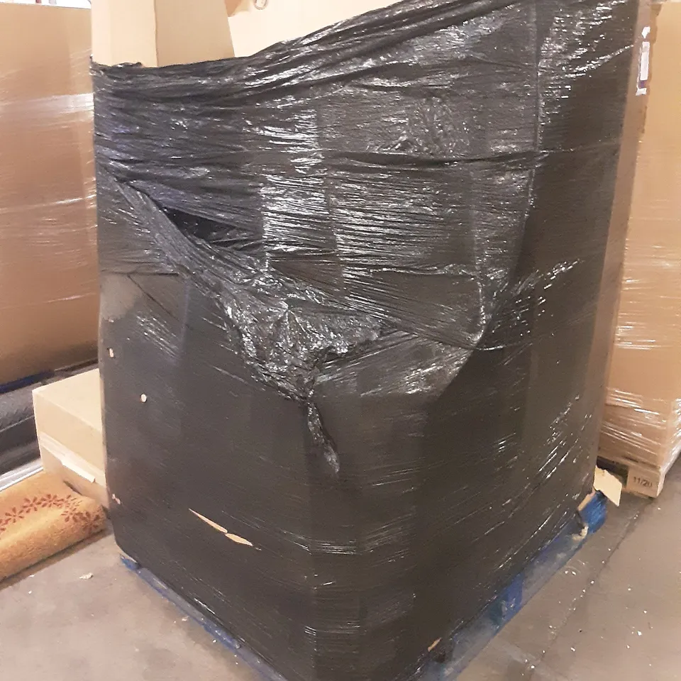 PALLET OF ASSORTED PRODUCTS INCLUDING PREMIER WHITE ROUND PROFILE NET ROD, AMERICAN TOURISTER RED SUITCASE, DOOR MAT