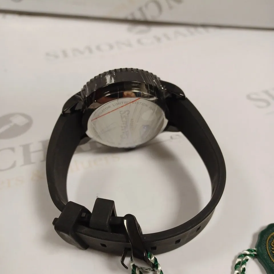 BOXED GAMAGES LONDON NAVIGATOR AUTOMATIC BLACK SILICONE STRAP WATCH 