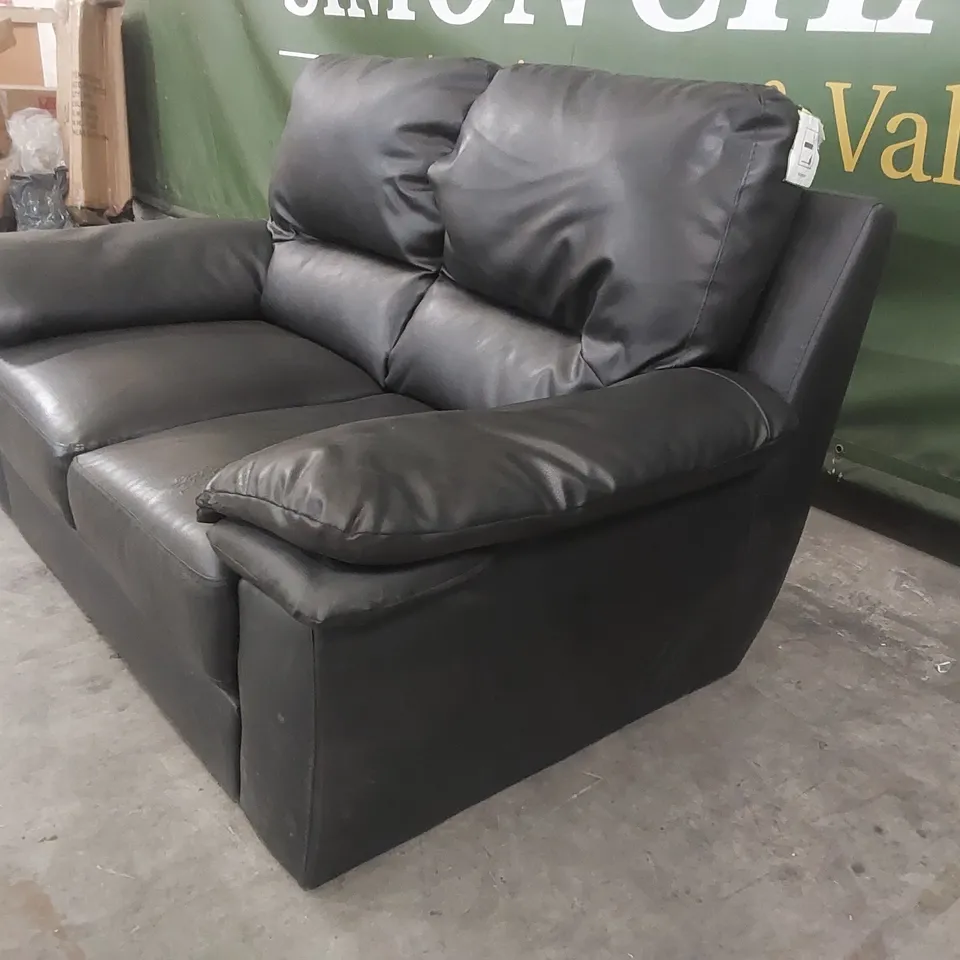 QUALITY DESIGNER 2 SEATER FAUX LEATHER SOFA - BLACK 