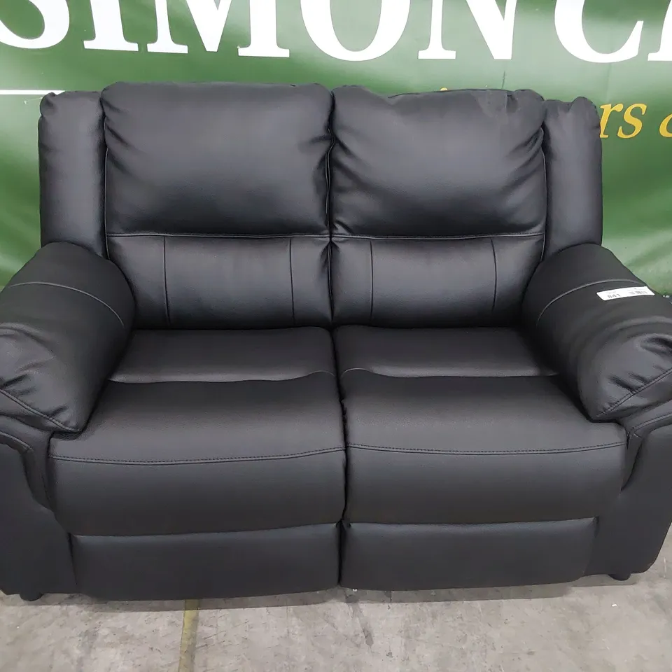 DESIGNER TWO SEATER SOFA BLACK FAUX LEATHER 