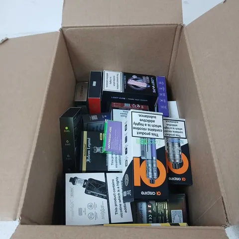 BOX OF APPROXIMATELY 35 ASSORTED E-CIGARETTES AND COMPONENTS TO INCLUDE:  ASSORTED OXVA DEVICE KITS 