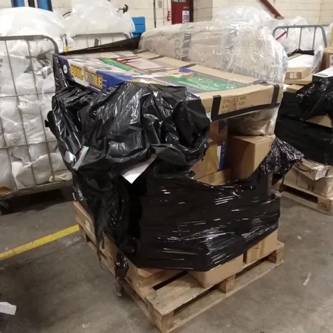 PALLET OF ASSORTED HOUSEHOLD GOODS AND PRODUCTS TO INCLUDE; KIDS POOL TABLE, WIRELESS KEYBOARD AND MOUSE, FURNITURE ETC