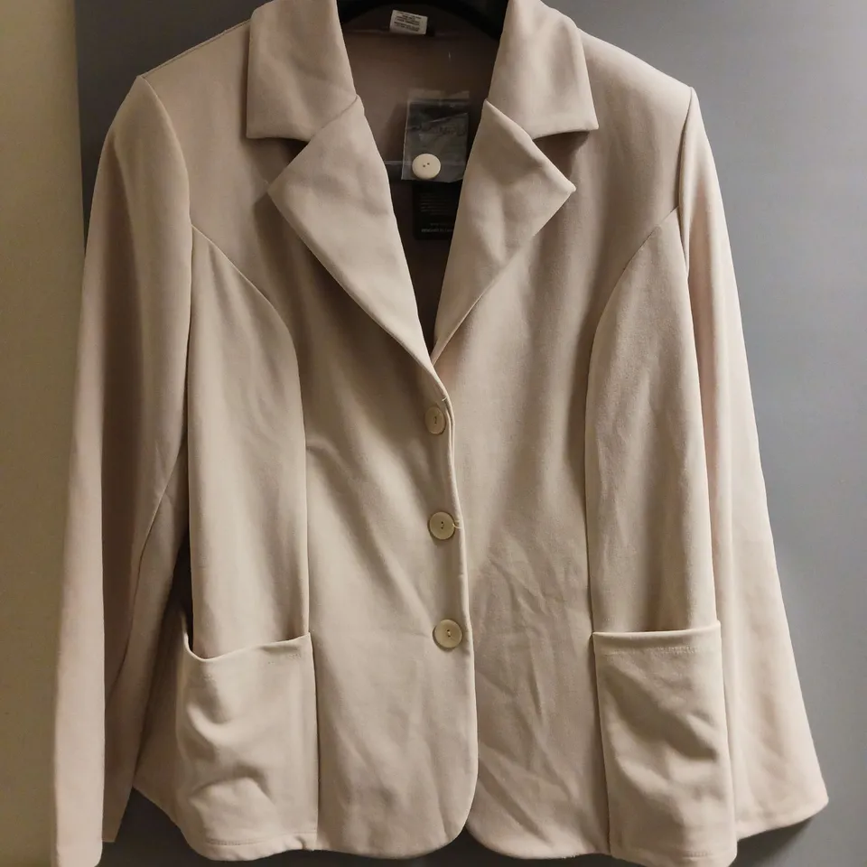 KIM & CO PONTE CREPE BUTTON FRONT POCKET BLAZER PETITE BIRCH 2XL