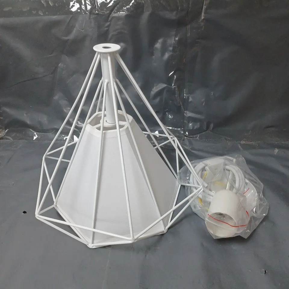 VINTAGE STYLE CAGE LIGHT SHADE WITH FITTINGS WHITE