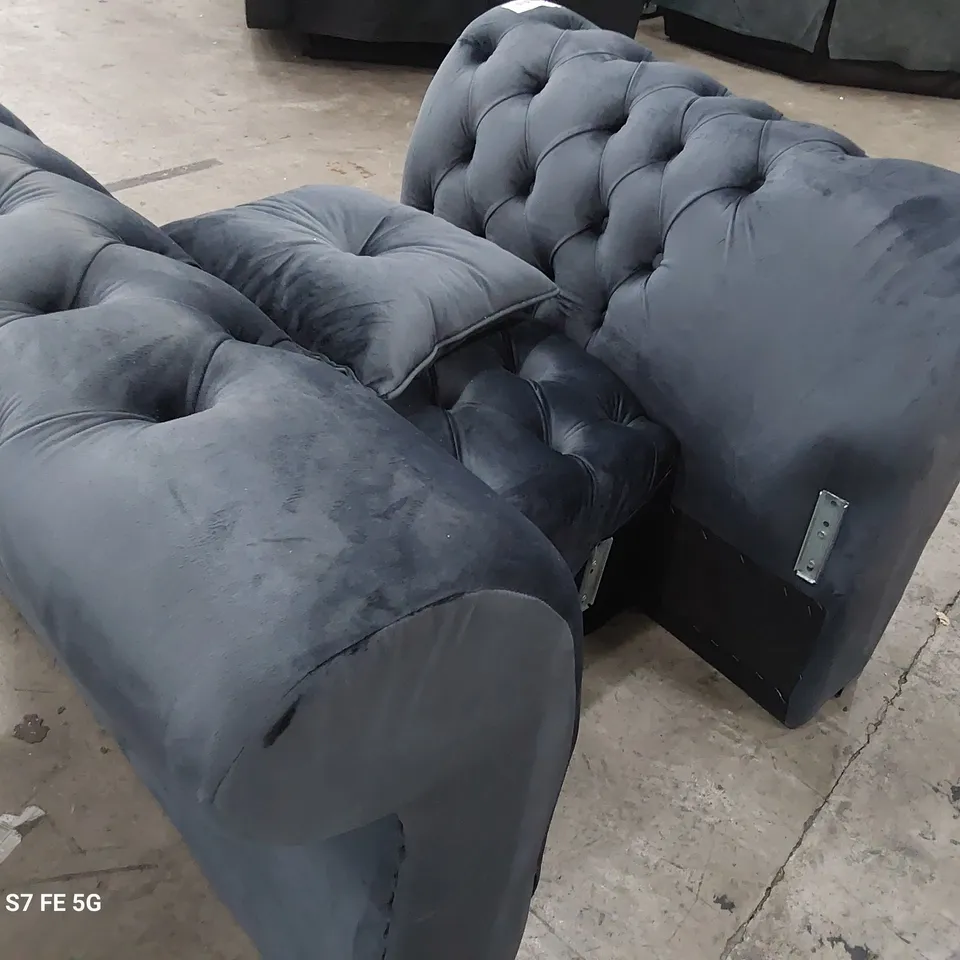 DESIGNER CHESTERFIELD STYLE EASY CHAIR PLUSH DENIM BLUE FABRIC 