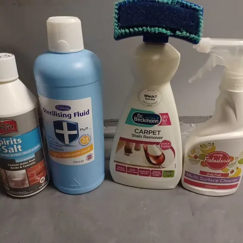 APPROXIMATELY 9ASSORTED ITEMS TO INCLUDE - CARPET STAIN REMOVER , SPIRITS SALT , SURFACE CLEANER ETC