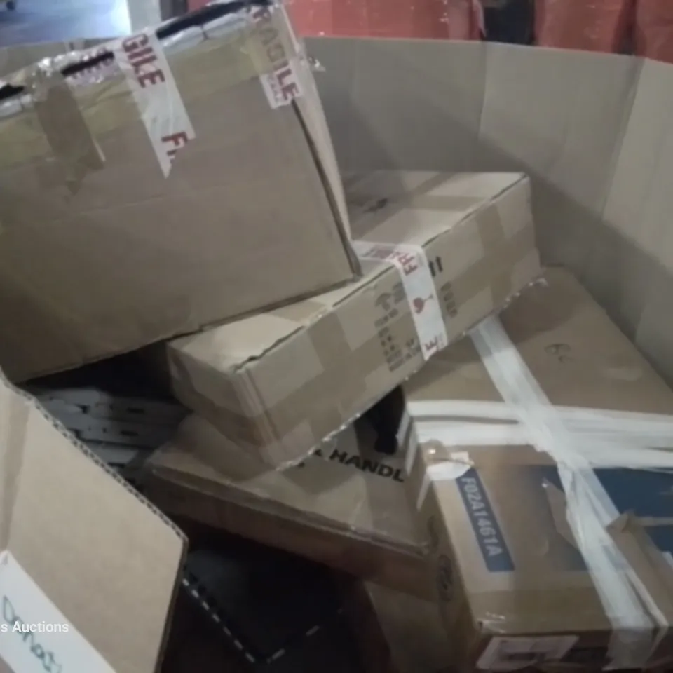 PALLET OF ASSORTED ITEMS TO INCLUDE, PORTABLE PEDAL EXCERCISER, FOLDING STACKING STORAGE TRAYS, TREE LOPPERS, FLORAL HEADBANDS.