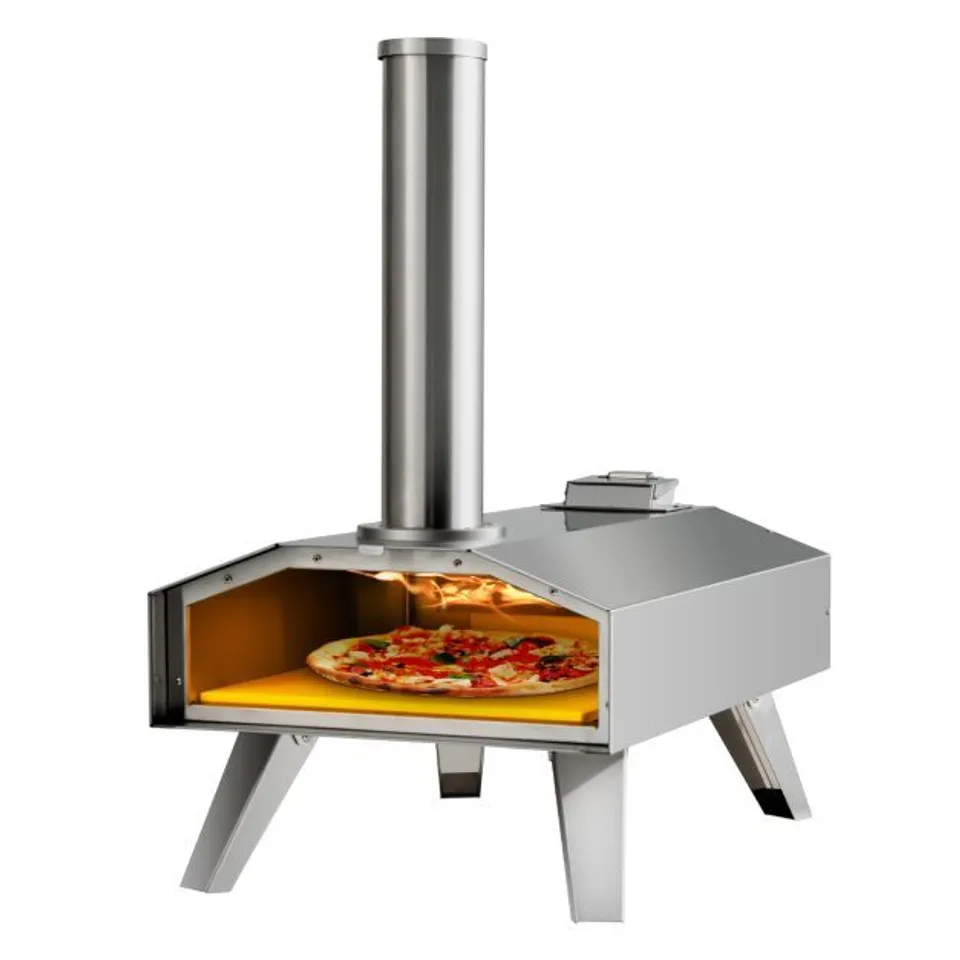 BOXED COSTWAY PORTABLE OUTDOOR PIZZA OVEN WOOD PELLET FIRED STAINLESS STEEL PIZZA MAKER PICNIC