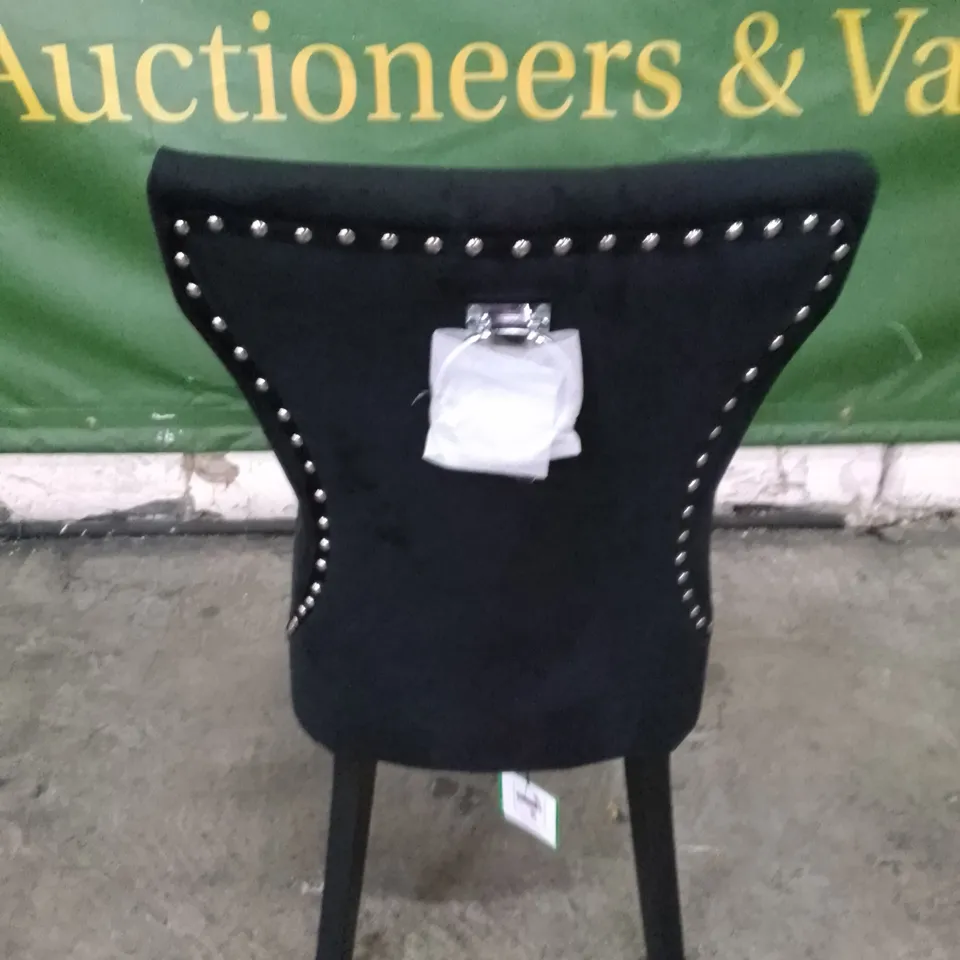 KENSINGTON BLACK VELVET BUTTON BACK DINING CHAIR WITH BLACK LEGS