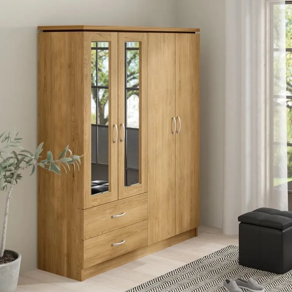 BOXED NAT 4-DOOR WARDROBE OAK EFFECT VENEER (4 BOXES)