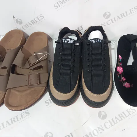 BOX OF APPROXIMATELY 10 ASSORTED PAIRS OF SHOES IN VARIOUS STYLES AND SIZES TO INCLUDE TWEAK, BIRKENSTOCK, ETC
