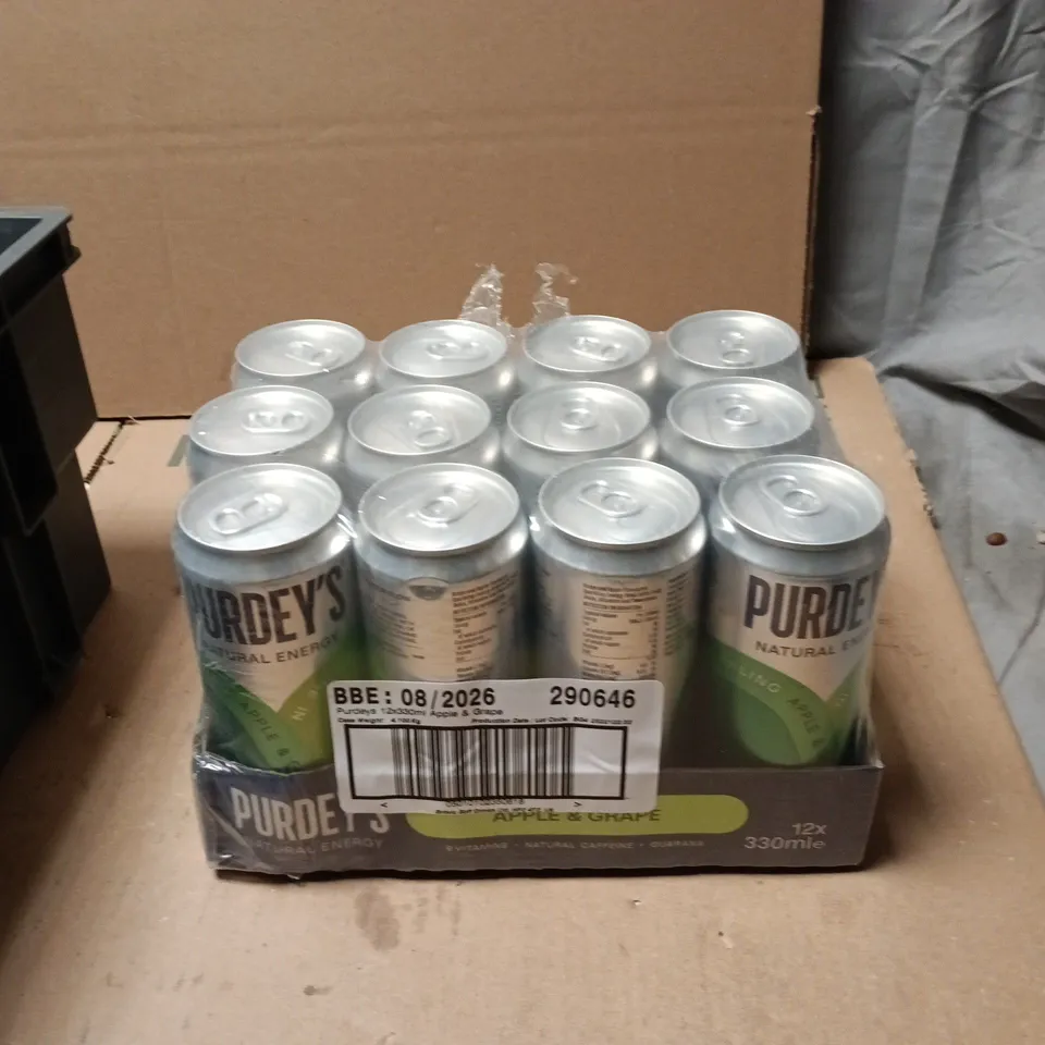 PURDEY’S NATURAL ENERGY APPLE & GRAPE – 12 × 330ML CANS