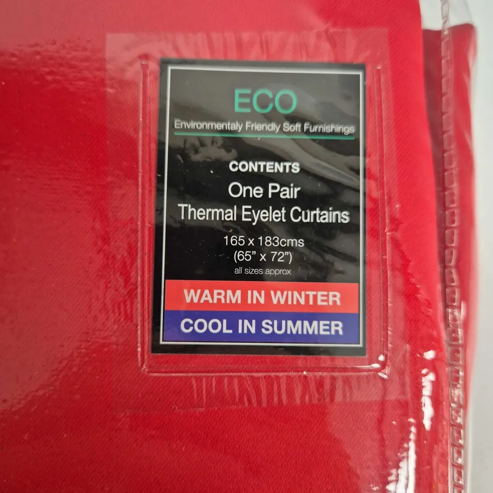 ECO THERMAL EYELET CURTAINS – ONE PAIR, 165 X 183 CM (65 X 72 IN) – RED