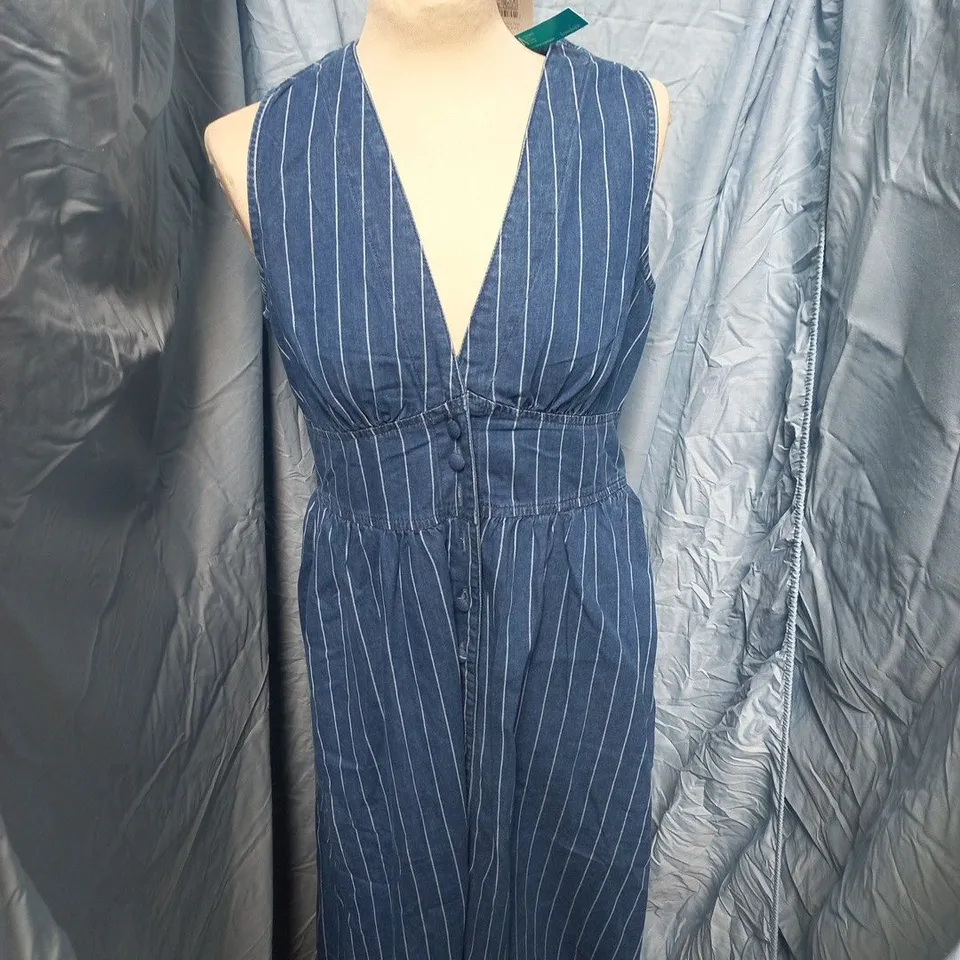 NOBODYS CHILD MID PIN STRIPE MIDI DRESS – BLUE DENIM STRIPE, UK 10