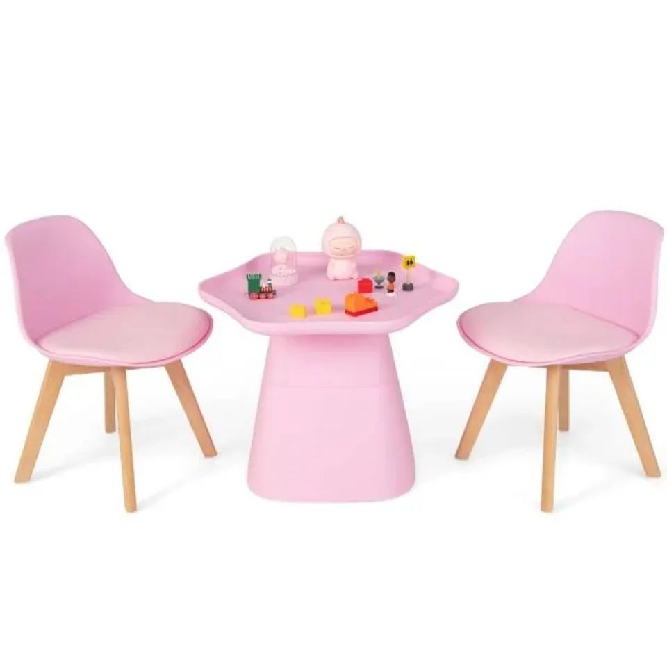 BOXED COSTWAY TODDLER ACTIVITY PLAY TABLE WITH BACKREST, PADDED SEAT AND CONCAVE TABLETOP - PINK