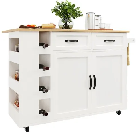 BOXED KITCHEN ISLAND WITH 2 DOORS, 2 DRAWERS AND WINE RACK (2 BOXES)