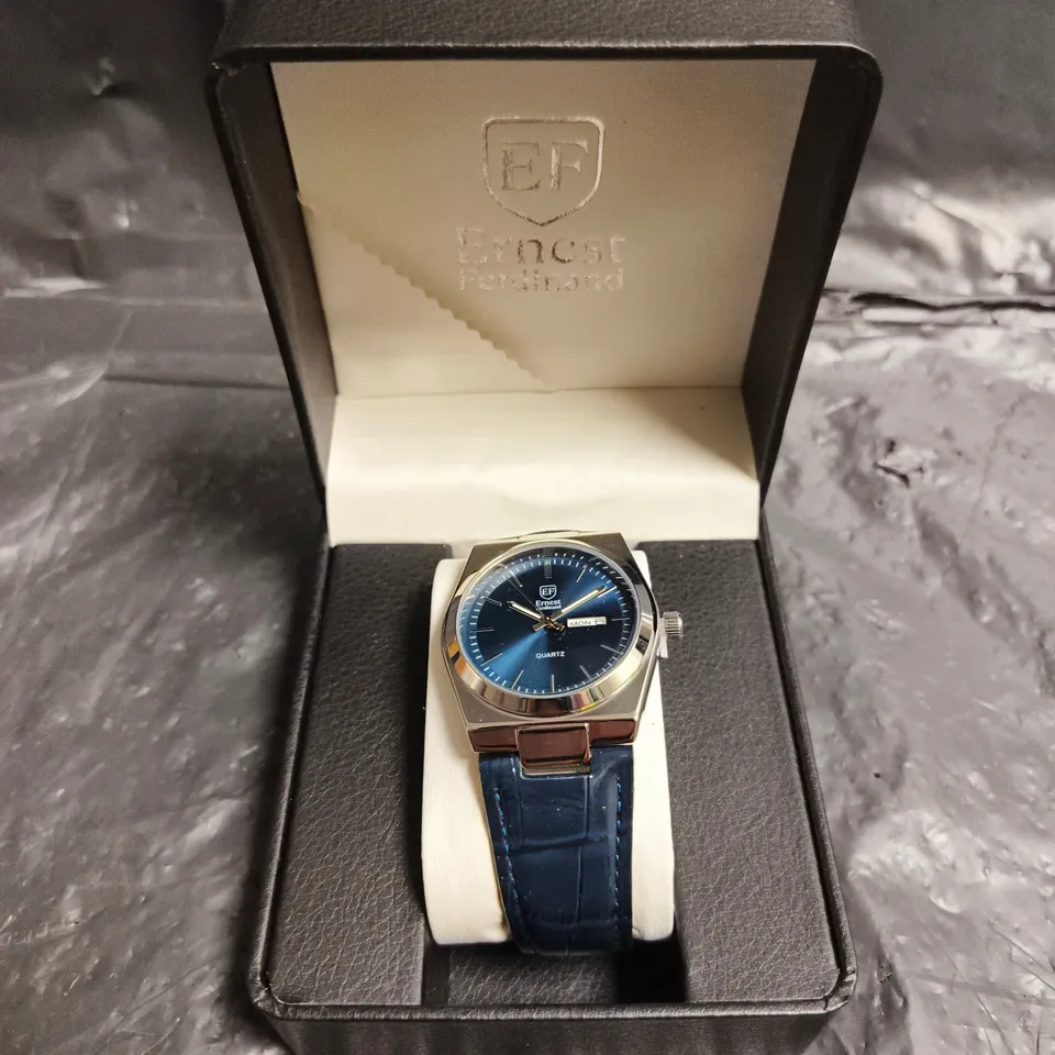 MENS ERNEST FERDINAND WATCH – DAY DATE CALENDAR DIAL – LEATHER STRAP