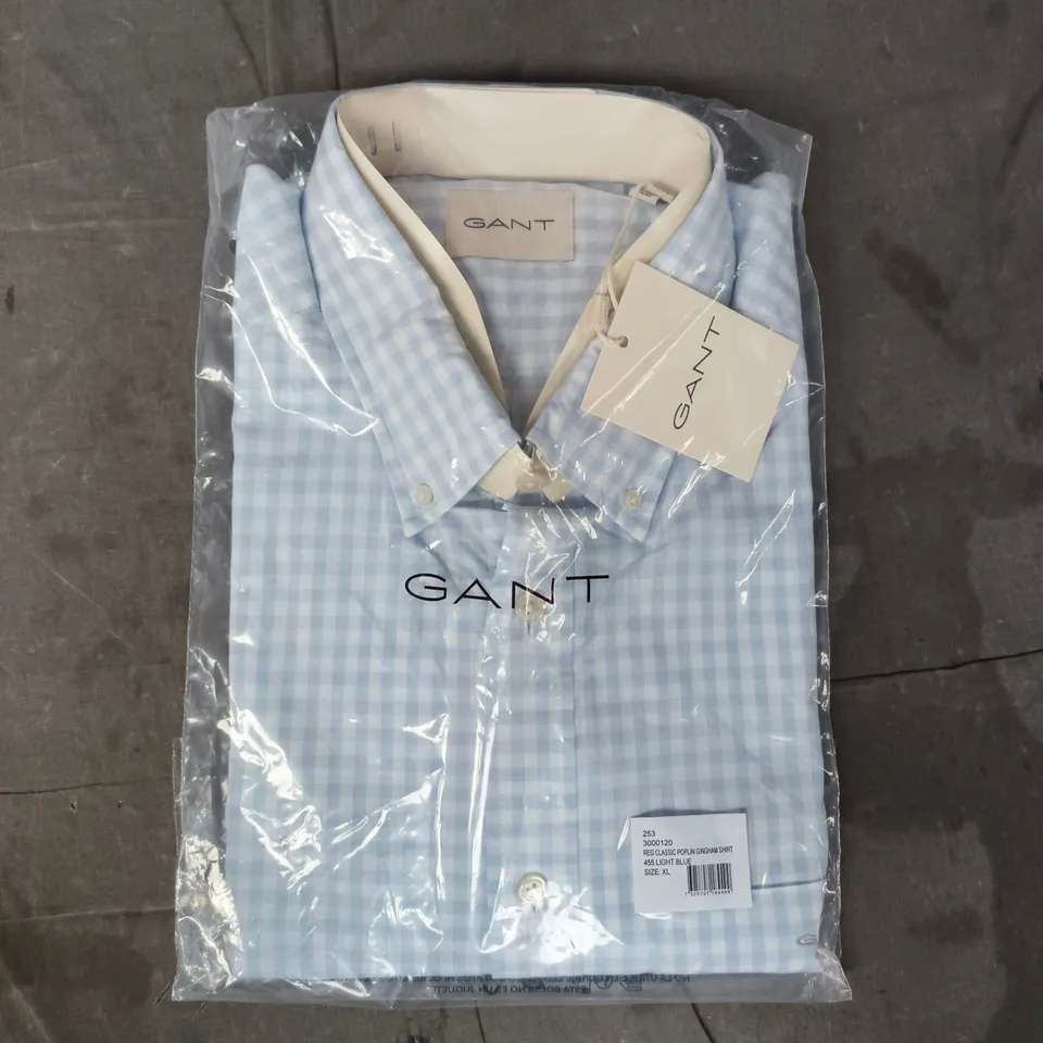 BAGGED GANT CLASSIC POPLIN GINGHAM SHIRT IN LIGHT BLUE SIZE XL