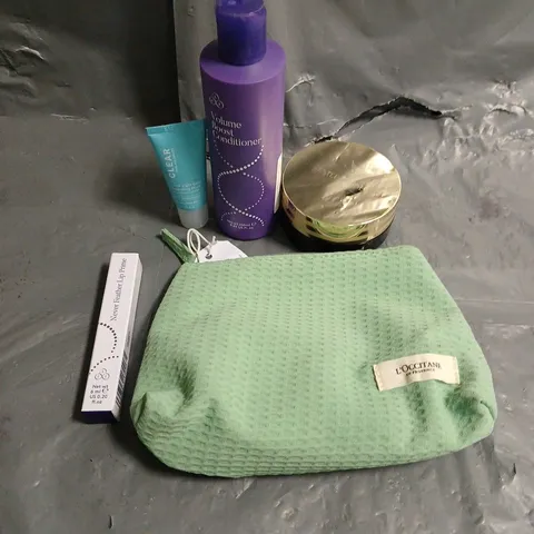 LOT OF 5 ASSORTED COSMETIC PRODUCTS TO INCLUDE LOOK FABULOUS FOREVER VOLUME BOOST CONDITIONER, PAULA'S CHOICE DAILY HYDRATING FLUID, ESTEE LAUDER NIGHT CLEANSING BALM, ETC