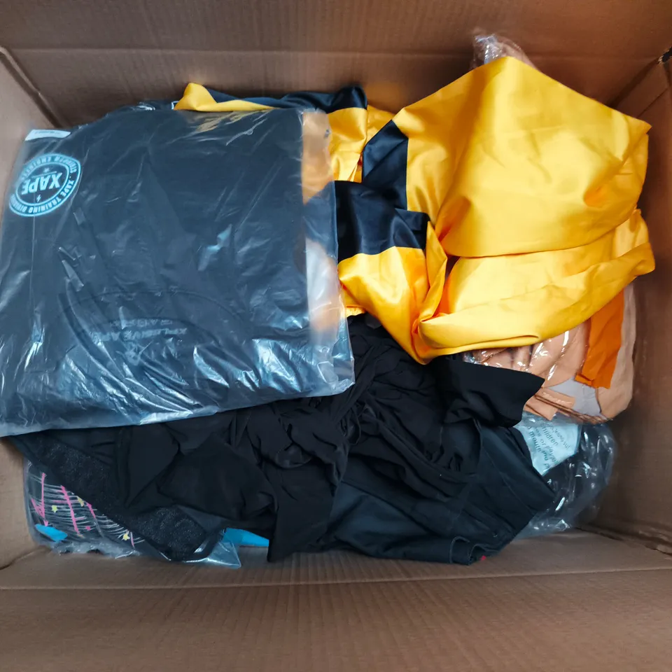 LARGE BOX OF APPROXIMATELY 25 ASSORTED CLOTHING ITEMS IN VARIOUS COLOURS, STYLES AND SIZES - COLLECTION ONLY