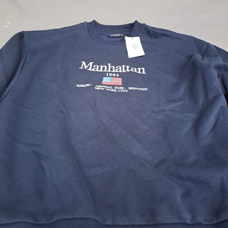 STRADIVARIUS NAVY MANHATTAN JUMPER - EUR SMALL