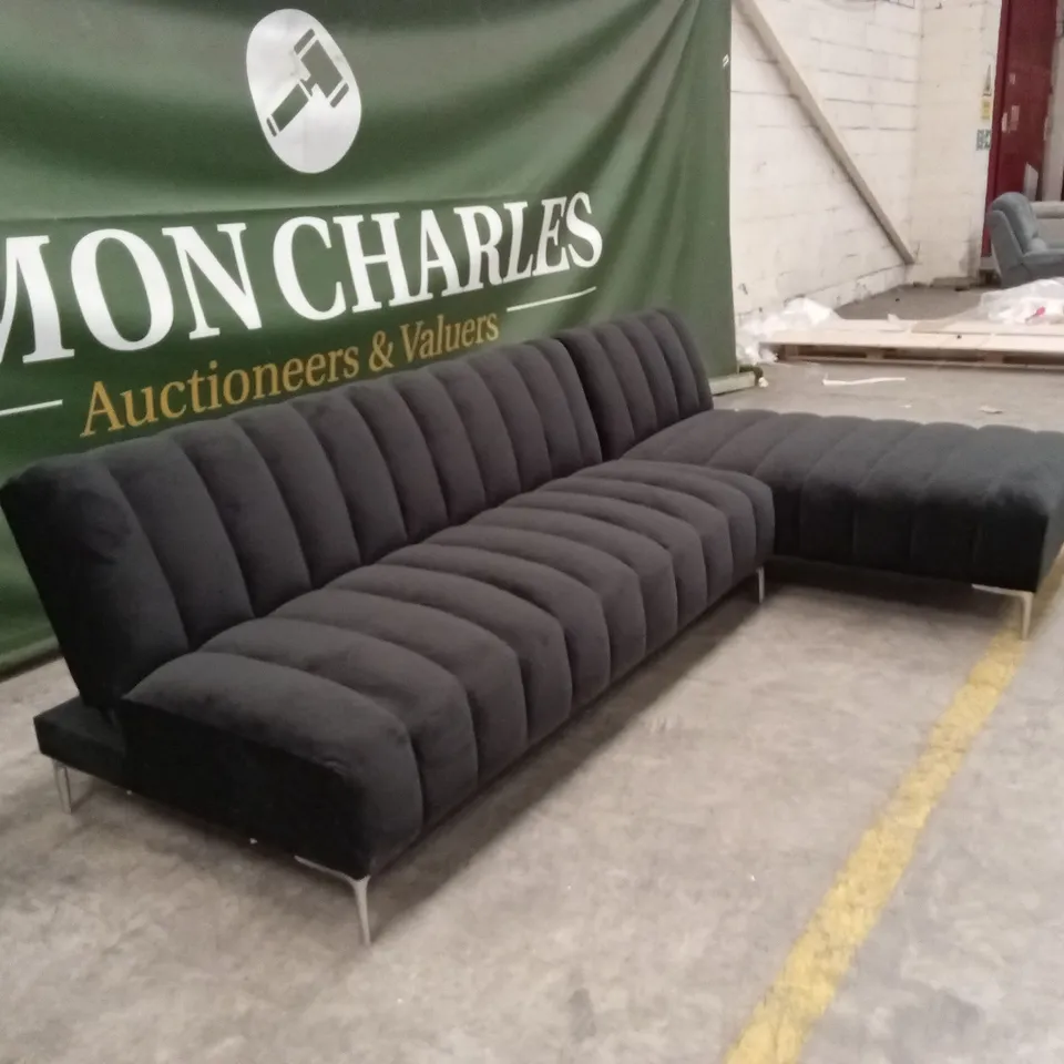 DESIGNER BLACK VELVET CORNER SOFA BED