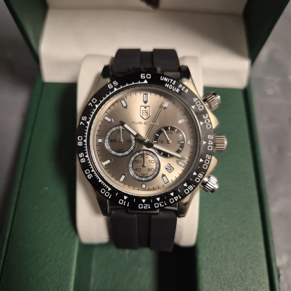 FRANK SCHMIDT MENS CHRONOGRAPH WATCH WITH BLACK RUBBER STRAP IN BOX