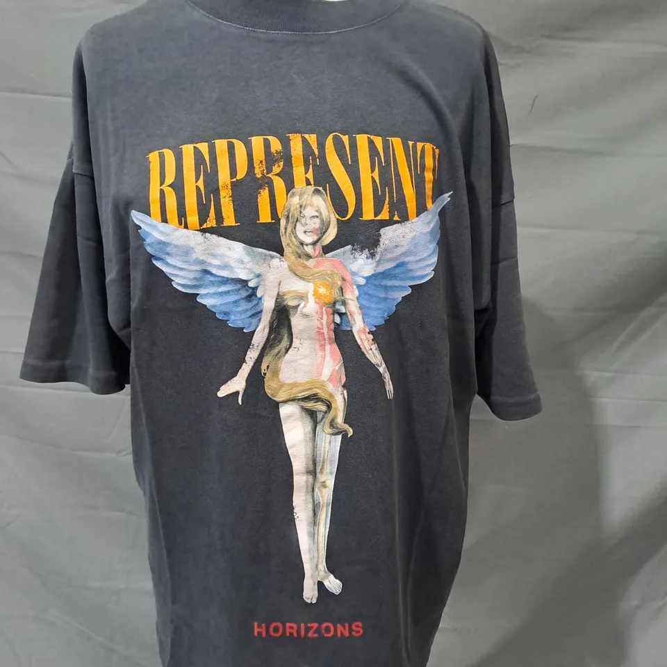 REPRESENT REBORN T-SHIRT IN BLACK SIZE MEDIUM
