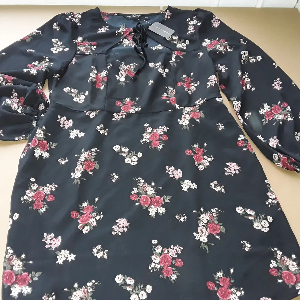 DOROTHY PERKINS BLACK DITSY FLORAL BOW MINI DRESS - 18