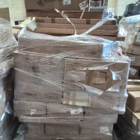 PALLET CONTAINING VARIOUS ASSORTED BOXED ITEMS TO INCLUDE: MEAT GRINDER, TELESCOPIC WINDOW CLEANER, JEWELLERY CABINET MIRROR, CORDLESS VACUUM CLEANER AND LOTS MORE UNMARKED BOXED ITEMS