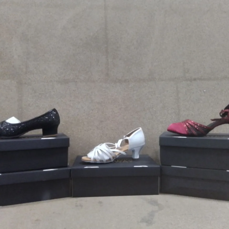 5 X BOXED MIXED ASSORTMENT OF WOMEN'S DANCEAND SWAY SHOES - COLOURS AND SIZES MAY VARY