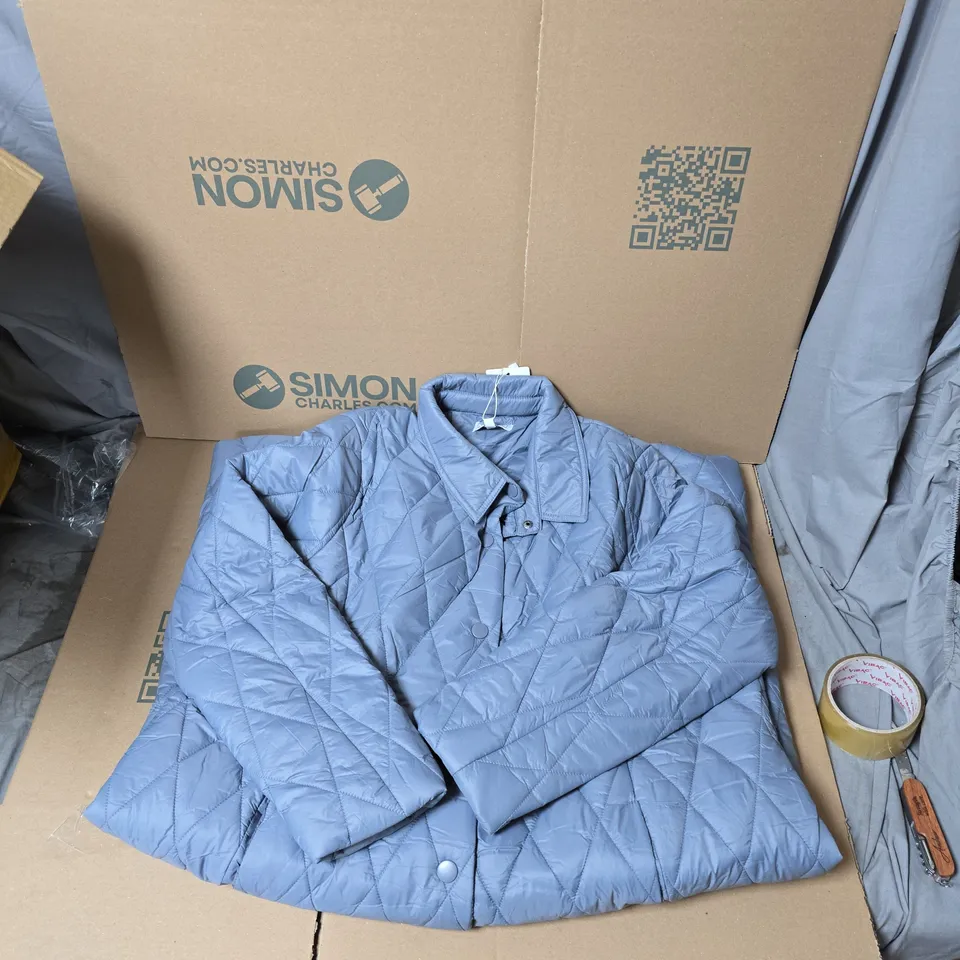 LARGE QUANTITY OF GREYISH BLUE COATS IN VARIOUS SIZES - COLLECTION ONLY