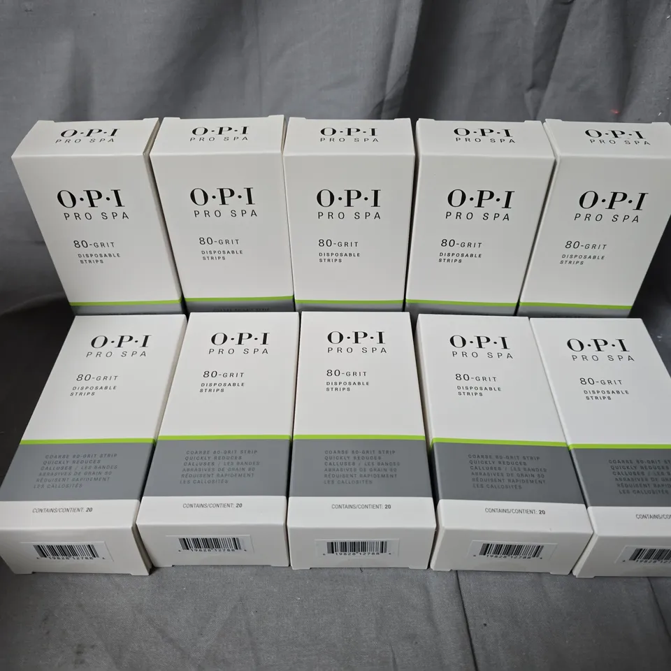 10 BOXED OPI PRO SPA 80-GRIT DISPOSABLE STRIPS BOX SETS (20 STRIPS IN EACH BOX) 