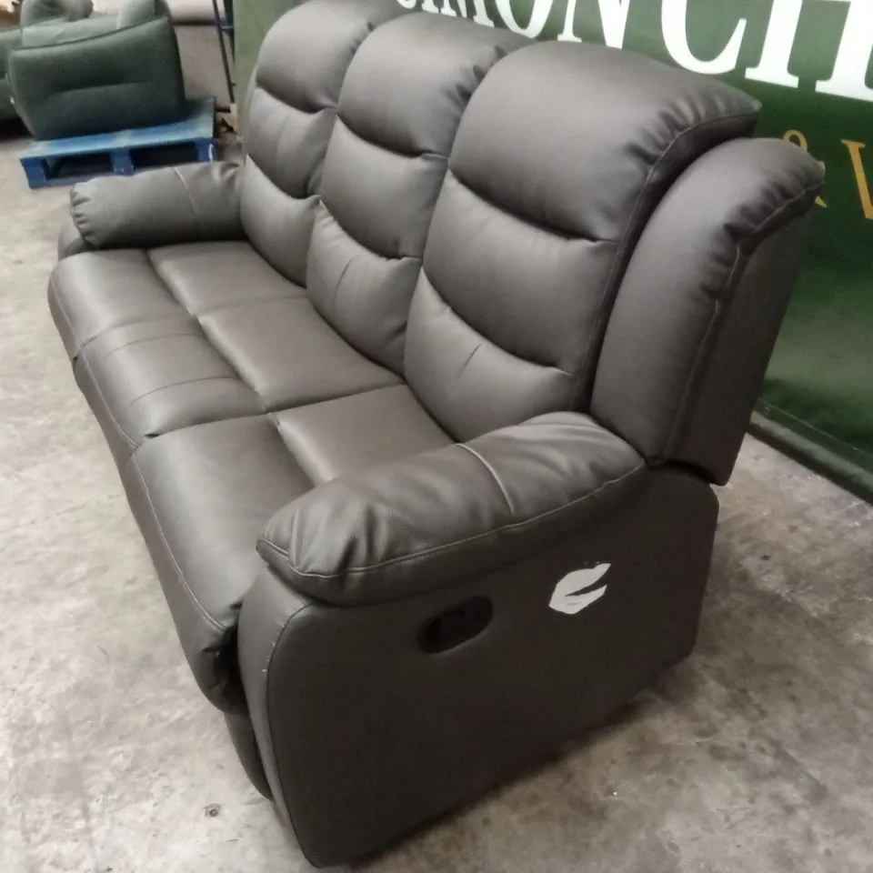 ROTHBURY LUXURY FAUX LEATHER HIGH BACK 3 SEATER MANUAL RECLINER SOFA - CHARCOAL 