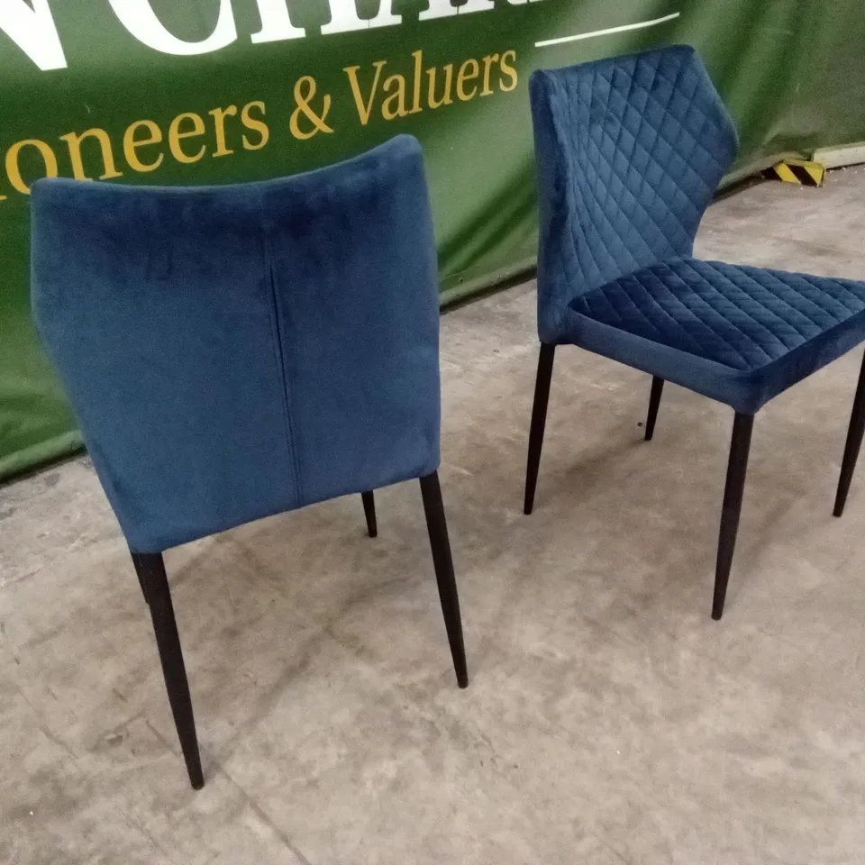 SET OF 2 QUALITY DESIGNER DIAMOND PATTERN VELVET DINNING CHAIRS - DEEP BLUE
