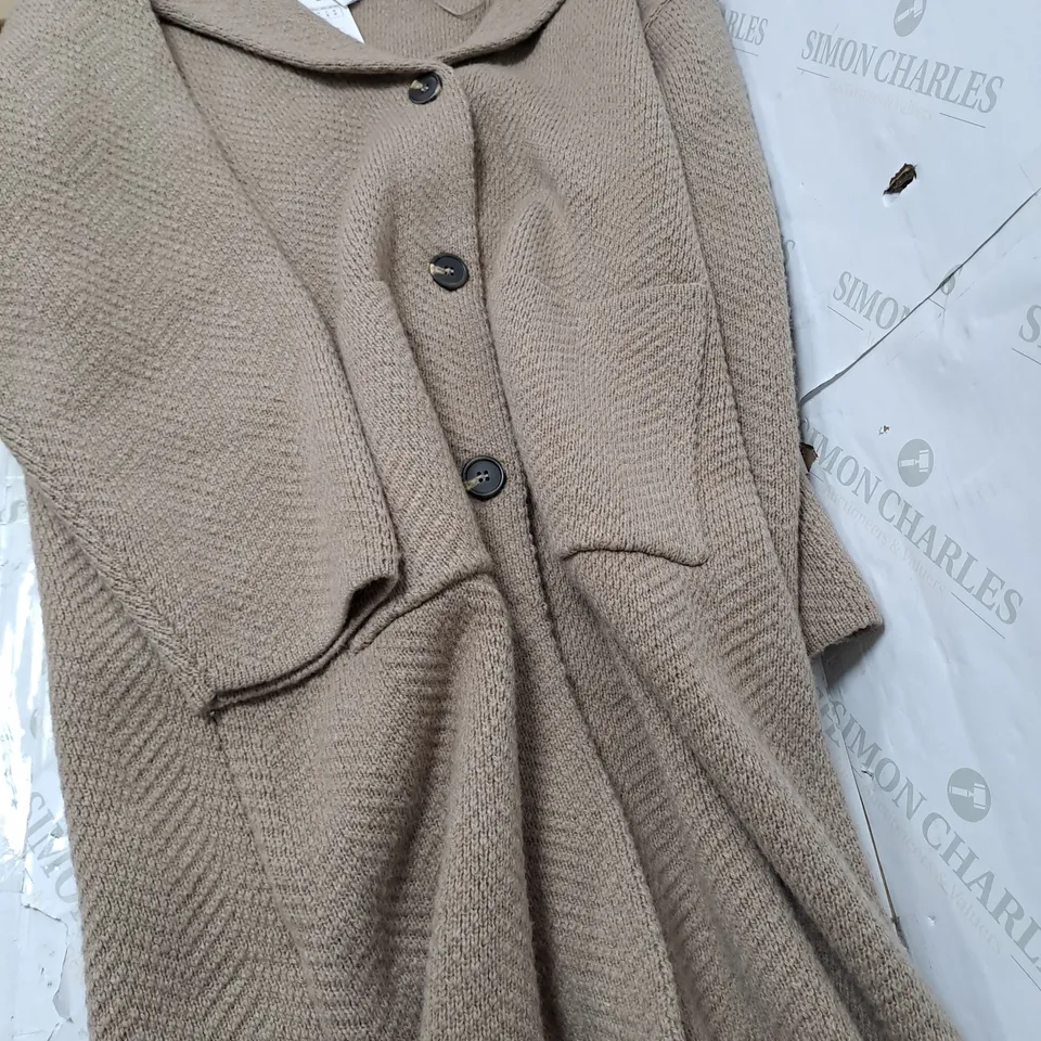 ZARA WASHED TAN HEAVY WEIGHT KNITTED JACKET - EUR SMALL