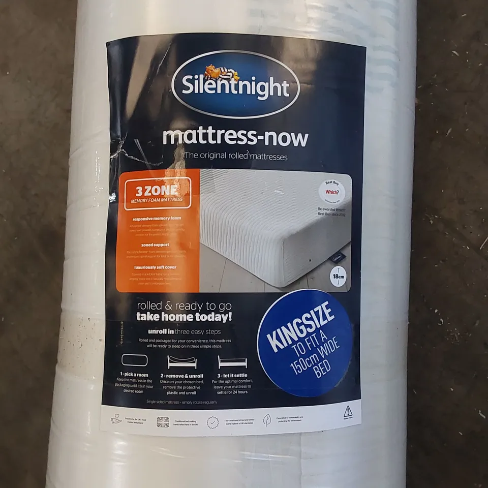 QUALITY BAGGED & ROLLED 5' KINGSIZE 3-ZONE MEMORY FOAM MATTRESS 
