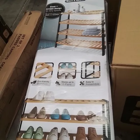 BOXED KEPLIN 4 TIER BAMBOO SHOE RACK BLACK AND NATURAL 