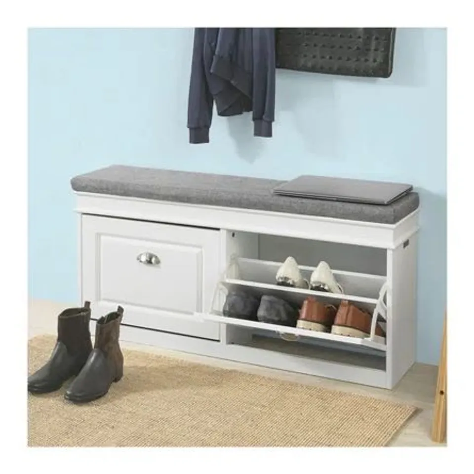 BOXED 8 PAIR SHOE STORAGE BENCH 